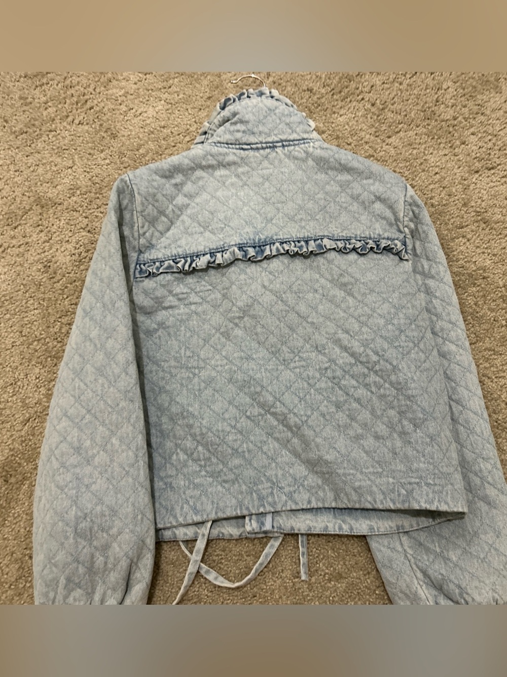 Avec Les Filles Denim Quilted Jacket Maura Bow Tie Preppy Boho Medium NWT - Picture 11 of 12